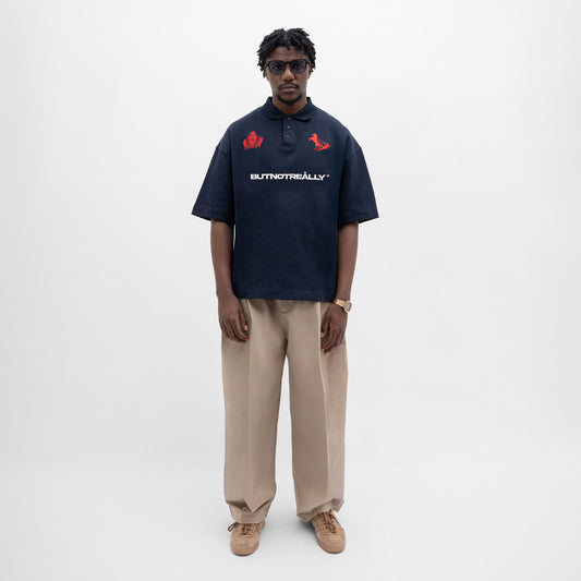 ButNotReally™ Graphic Interlock Oversized Polo Tee
